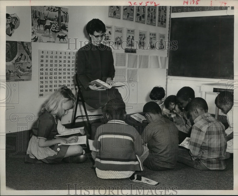 1969 Press Photo Model School students and teacher Sister Coux in class