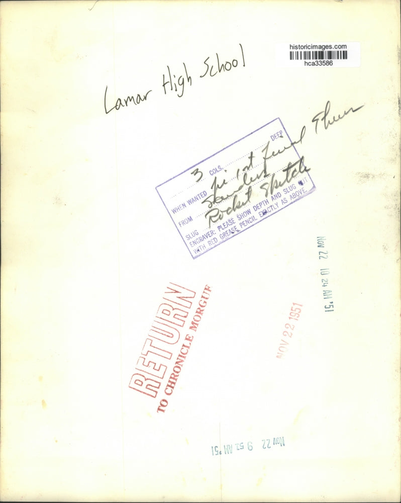 1951 Press Photo Notebook page showing rocket formulas at Lamar High in Houston