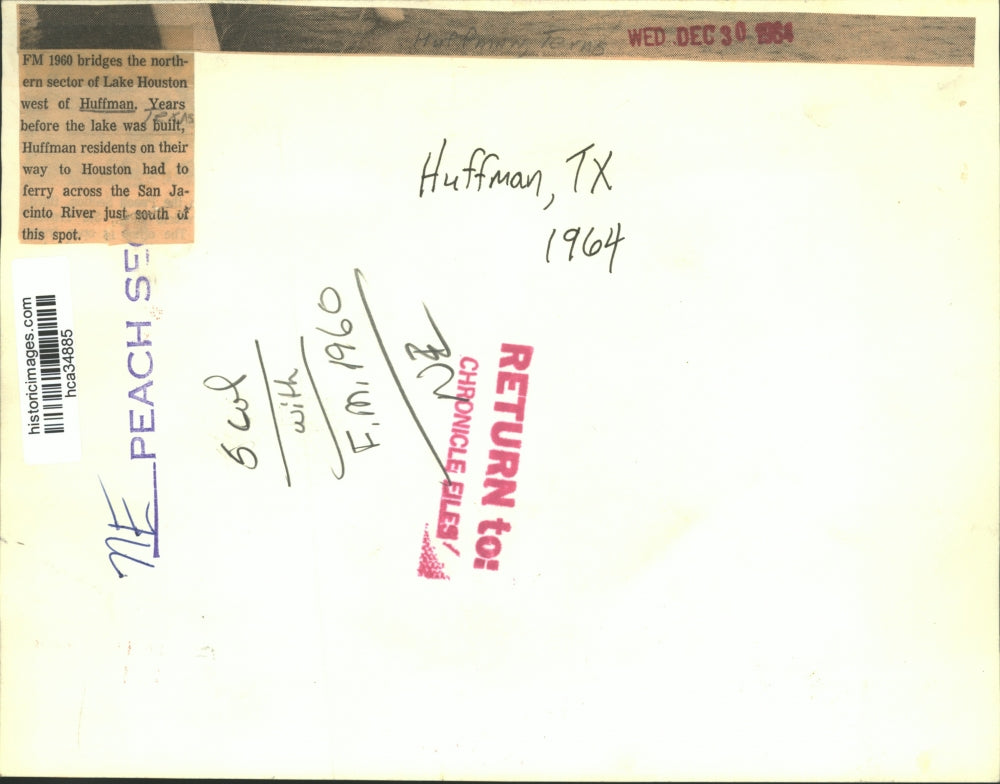 1964 Press Photo FM 1960 bridge crossing Lake Houston in Huffman, Texas