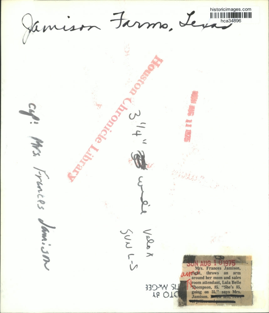 1975 Press Photo Frances Jamison and Lula Thompson of Jamison Farms in Texas