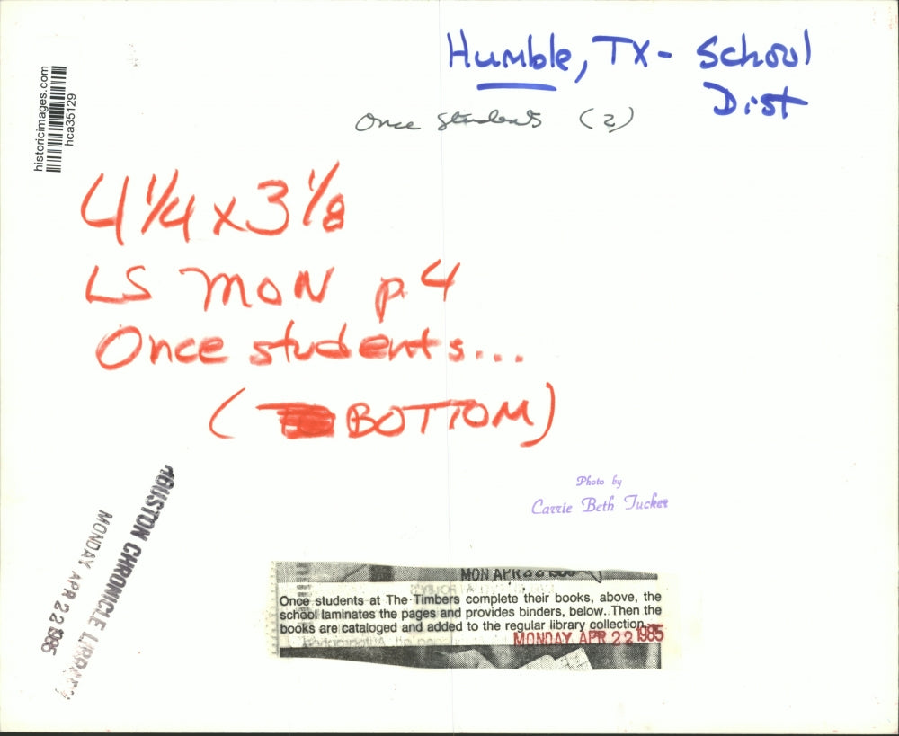1985 Press Photo Book written by a student at The Timbers School, Humble, Texas