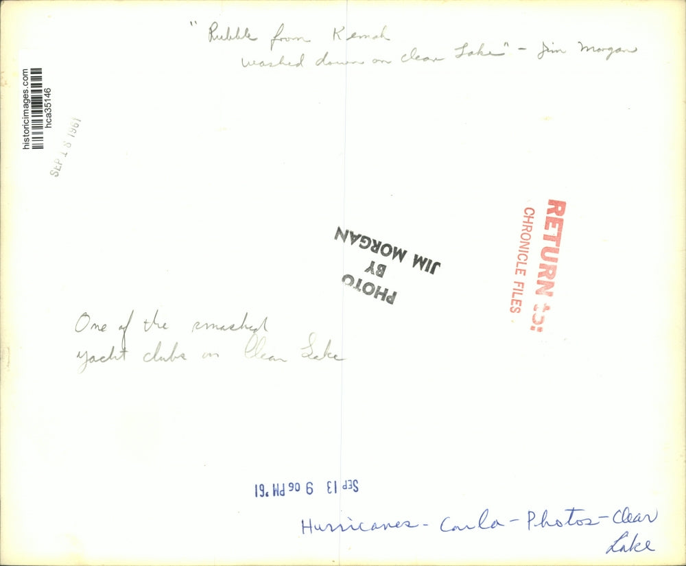 1961 Press Photo Clear Lake full of rubble after Hurricane Carla in Texas