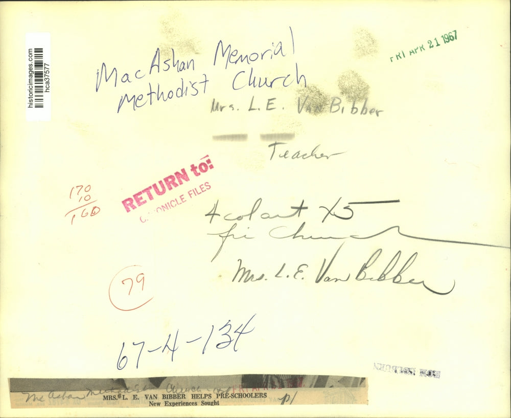 1967 Press Photo MacAshan Memorial Methodist Church's Mrs. L.E. Bibber class