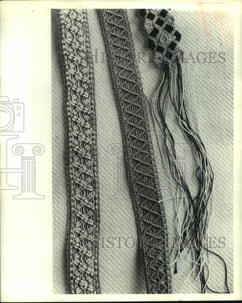 1971 Press Photo Three macrame belts in different designs - hca38141