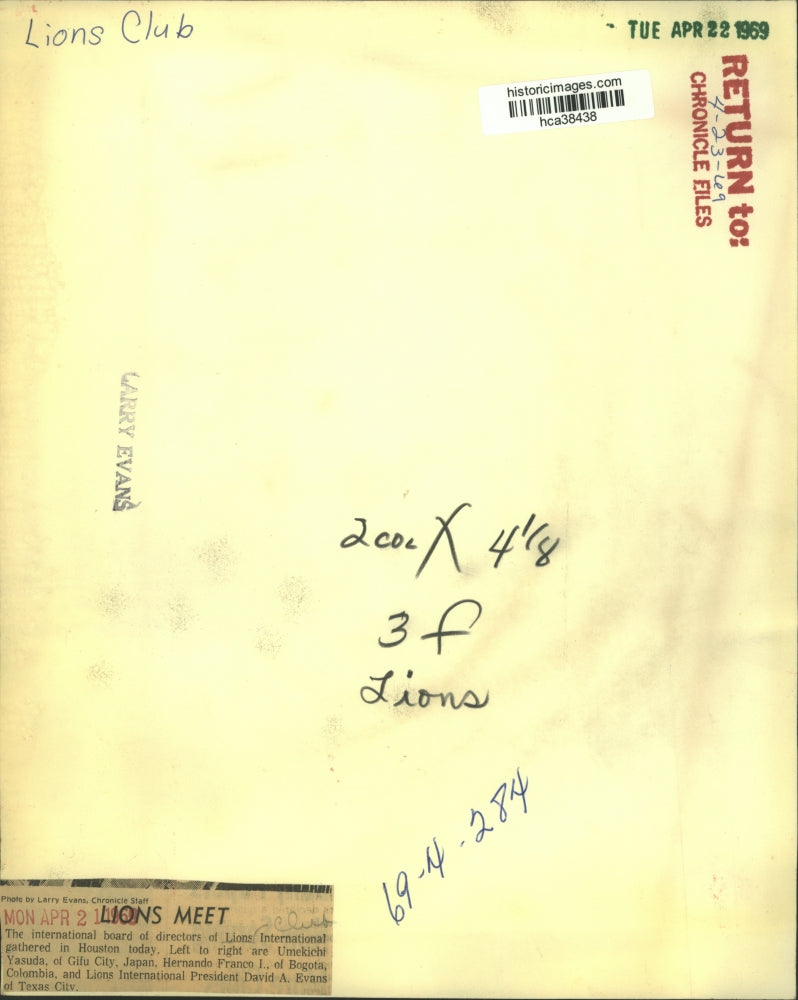 1969 Press Photo International board of directors of Lions club in Houston