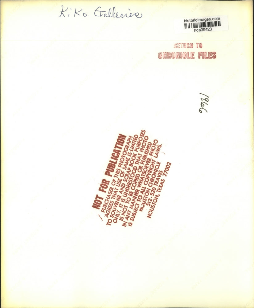 1966 Press Photo Art piece at Kiko Galleries, Houston, Texas - hca39423