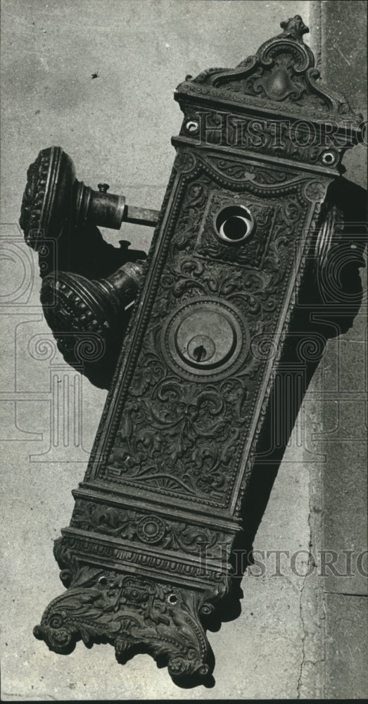 1967 Press Photo Antique silver-plated lock set at the Lasker House in Galveston