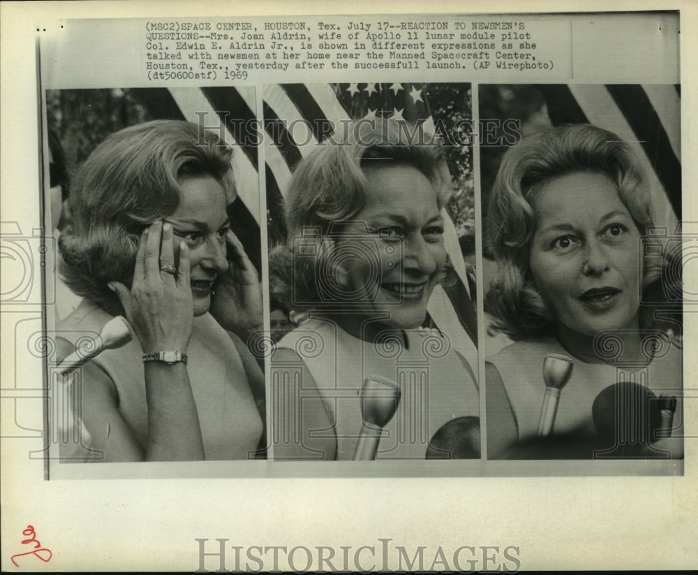 1969 Press Photo Joan Aldrin at press conference at Houston Space Center