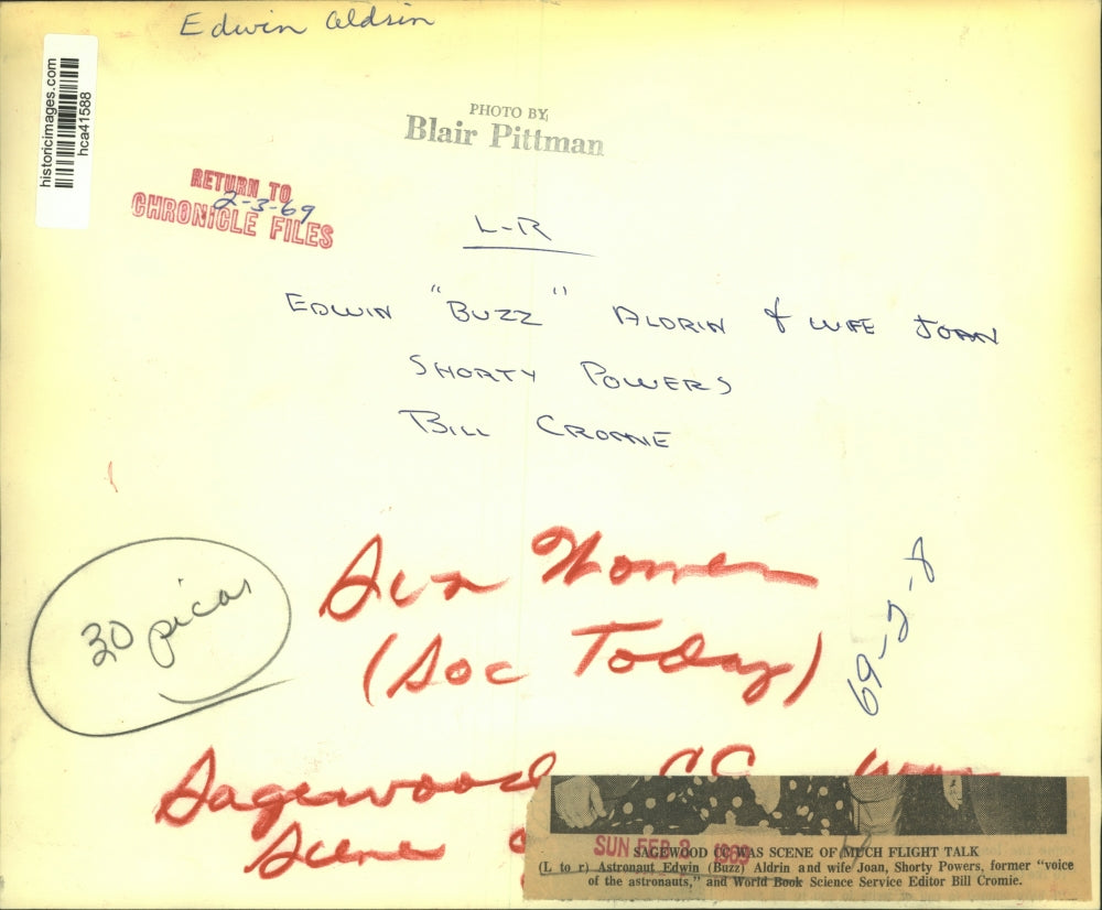 1969 Press Photo Edwin Aldrin, wife Joan, Shorty Powers, Bill Cromie, Sagewood