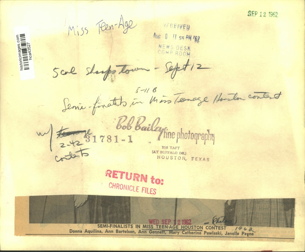 1962 Press Photo Miss Teenage Houston Contest semi-finalists - hca43527