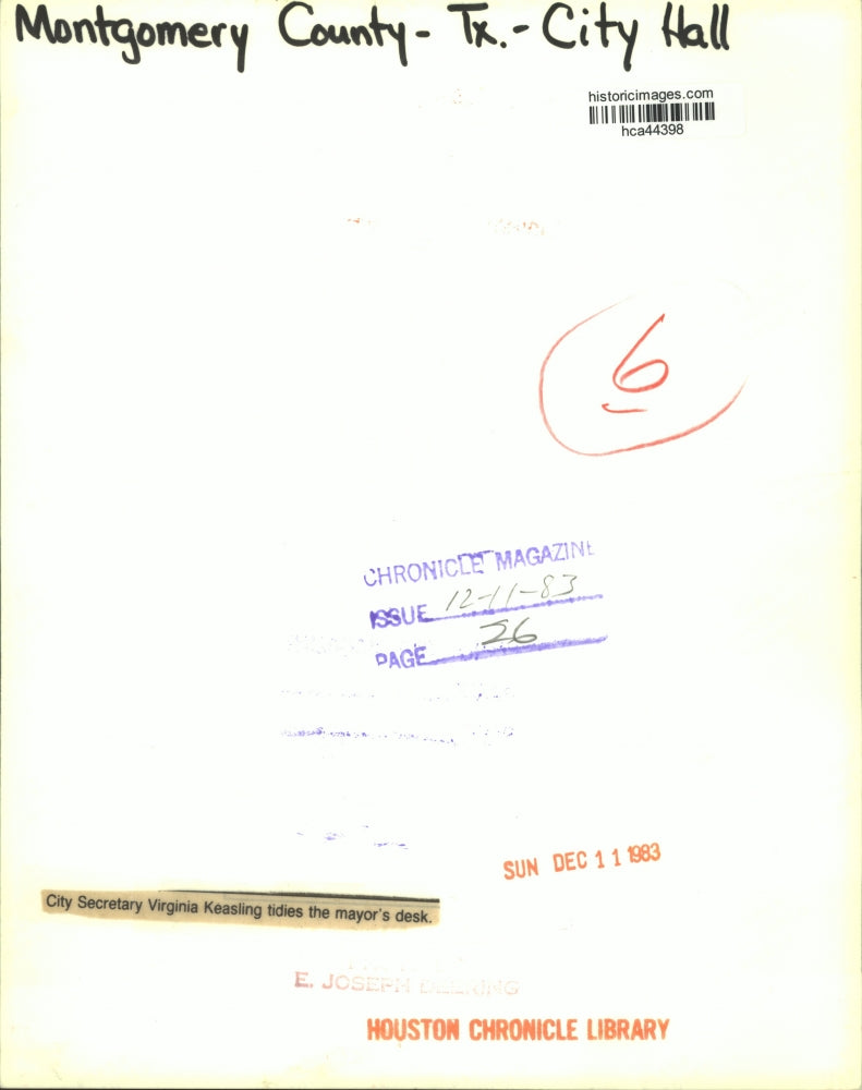 1983 Press Photo Virginia Keasling, Secretary-Montgomery County City Hall, Texas