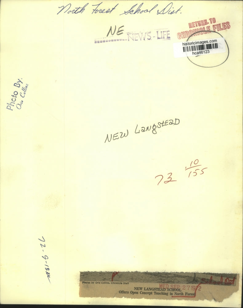 1972 Press Photo New Langstead School in North Forest School District, Houston