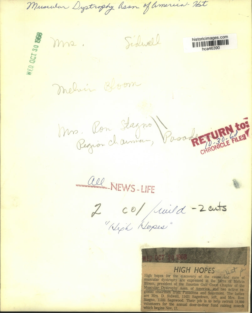 1968 Press Photo Houston Muscular Dystrophy Association officials - hca46390