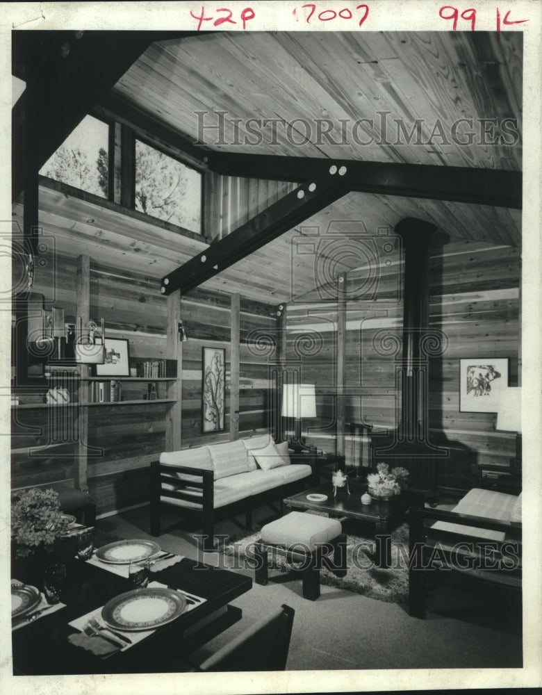 1970 Press Photo Interior of do-it-yourself redwood Boise Cascade modular home