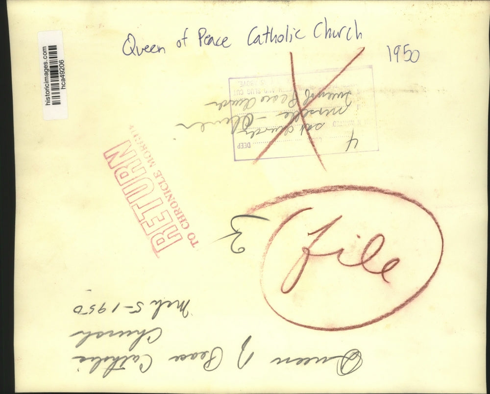 1950 Press Photo Exterior of Queen of Peace Catholic Church - hca49206