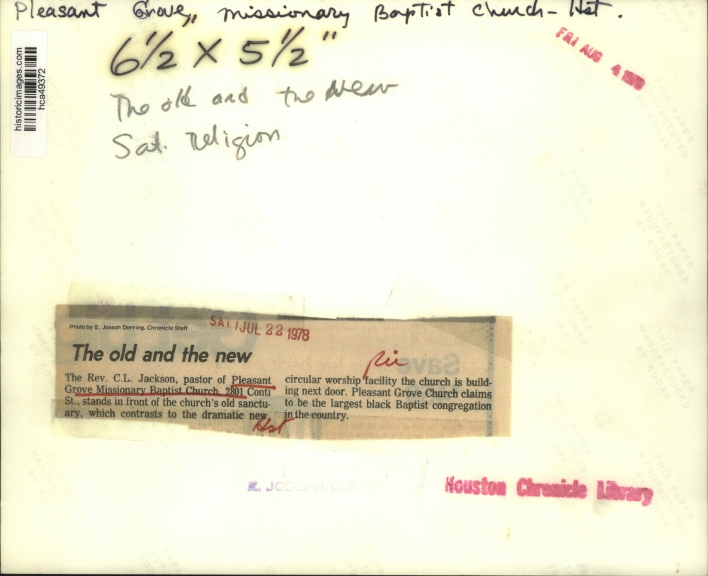 1978 Press Photo Rev. C.L. Jackson in Front of Pleasant Grove Missionary Baptist