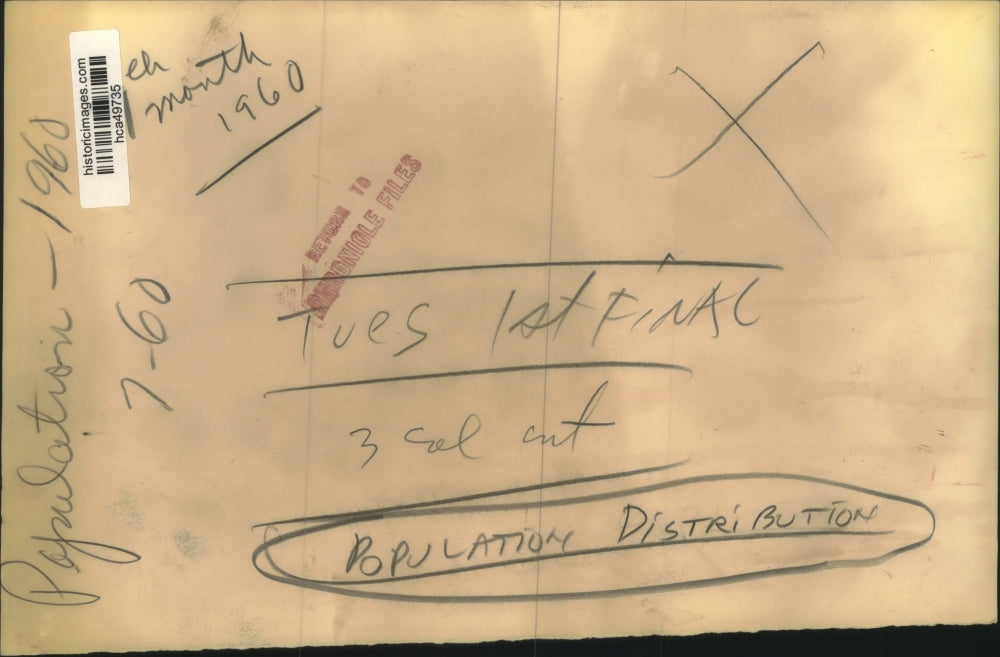 1960 Press Photo Map showing population distribution of the United States
