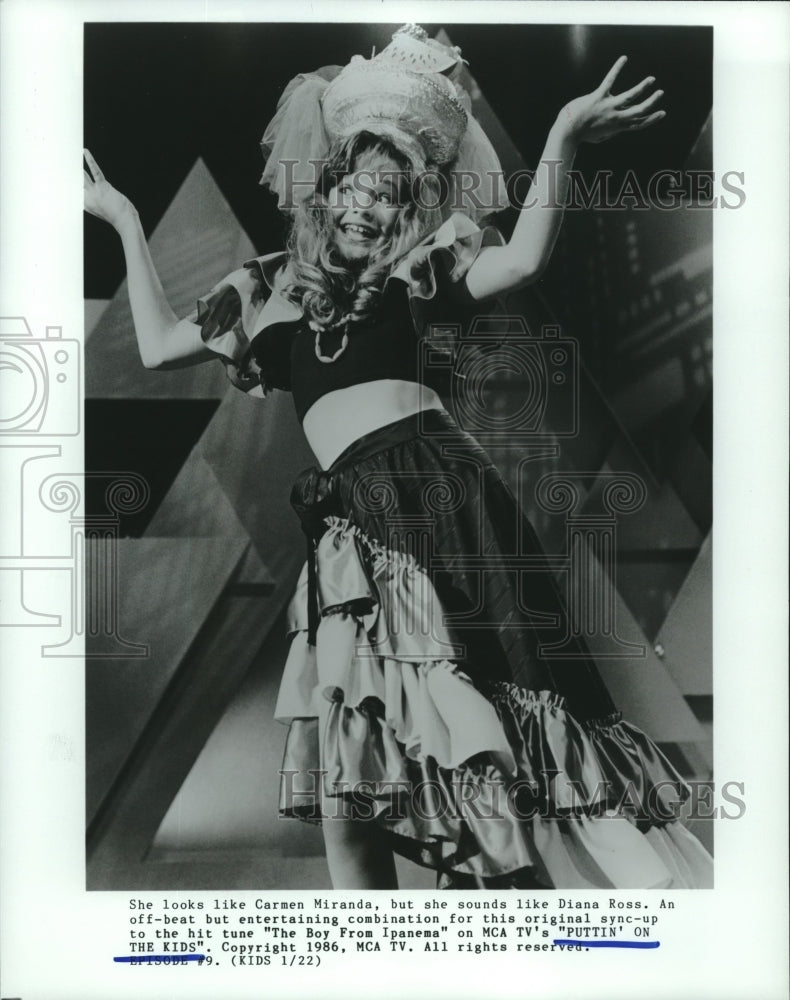 1986 Press Photo Singer Performing on the Television Show, &quot;Puttin on the Kids&quot;- Historic Images