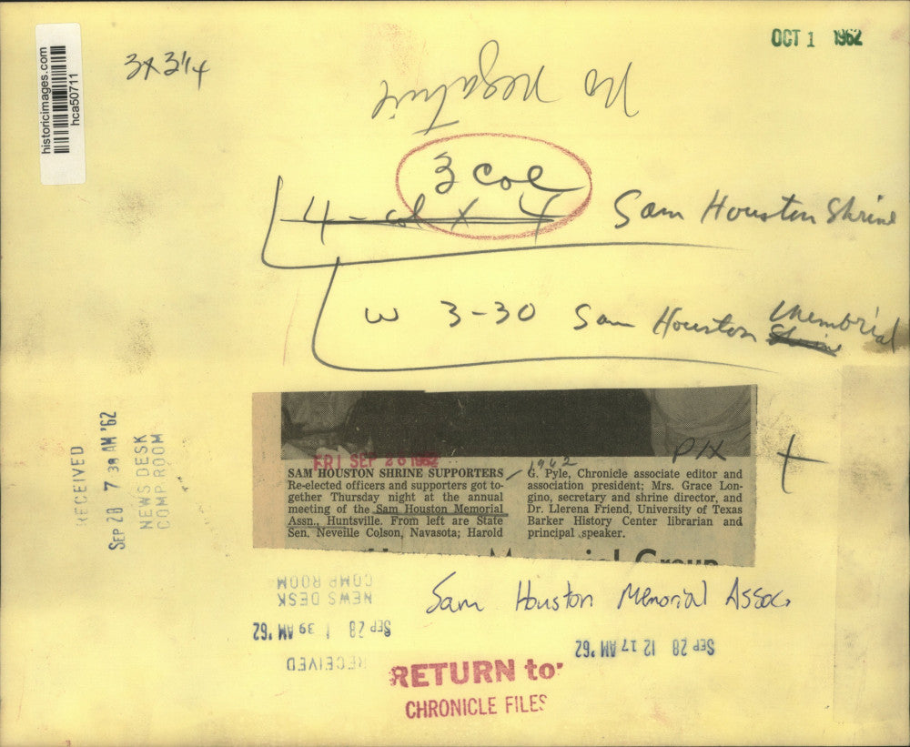 1962 Press Photo Re-Elected Officers of the Sam Houston Memorial Association