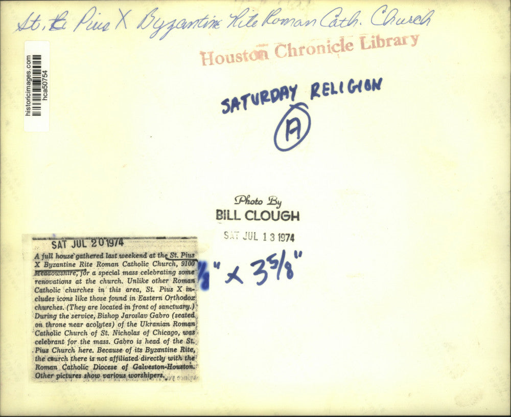 1974 Press Photo St. Pius X Byzantine Rite Church Holds Special Mass, Houston