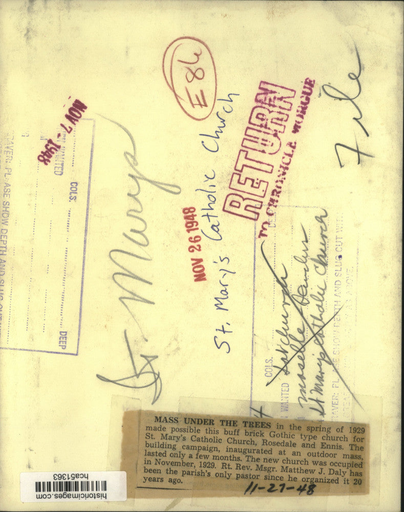 1948 Press Photo St. Mary's Catholic Church at Rosedale and Ennis. - hca51363