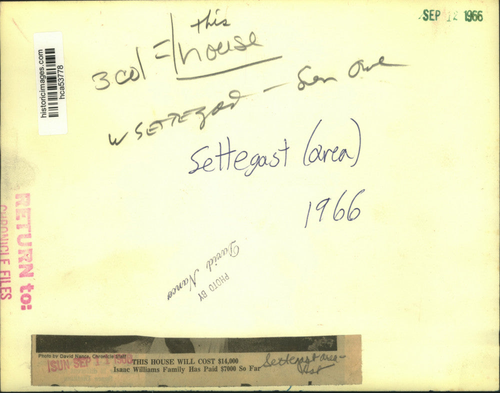 1966 Press Photo Isaac Williams family has paid $7000 for Houston home so far