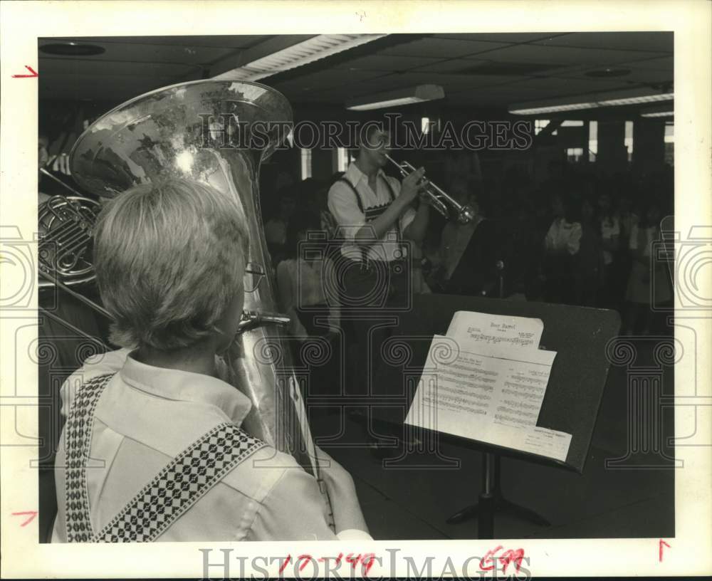 1984 Press Photo Matt Karsin, polka band, Spring Woods HS, Spring Branch Texas- Historic Images