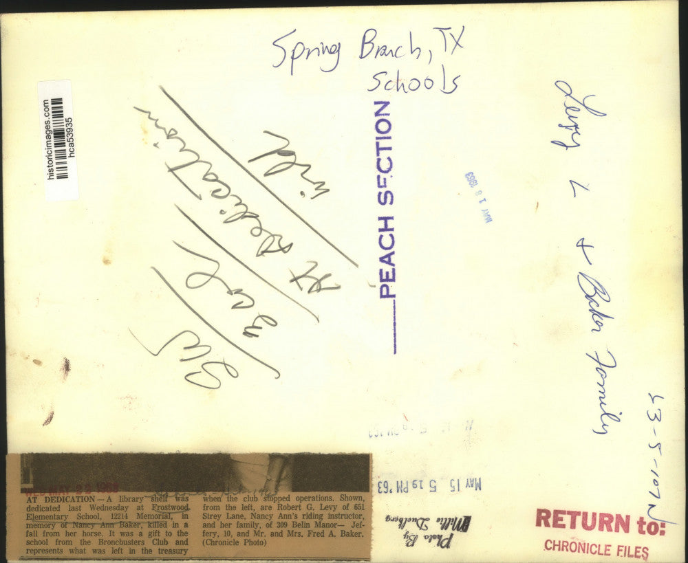 1963 Press Photo Nancy Ann Baker's family given gift in her memory Spring Branch