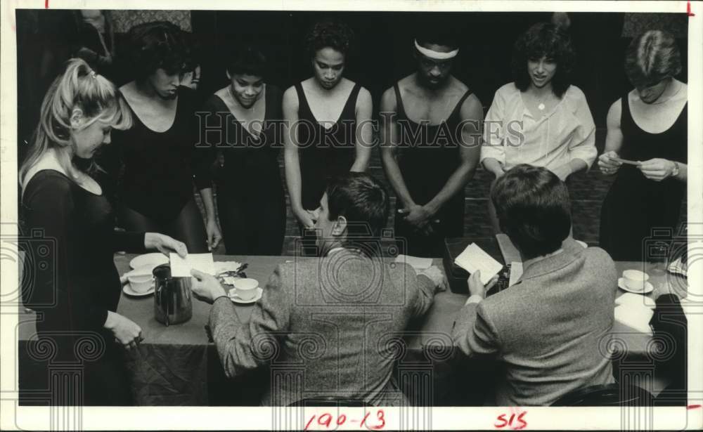 1982 Press Photo Judges with Dancers in Six Flags Show Productions Audition- Historic Images