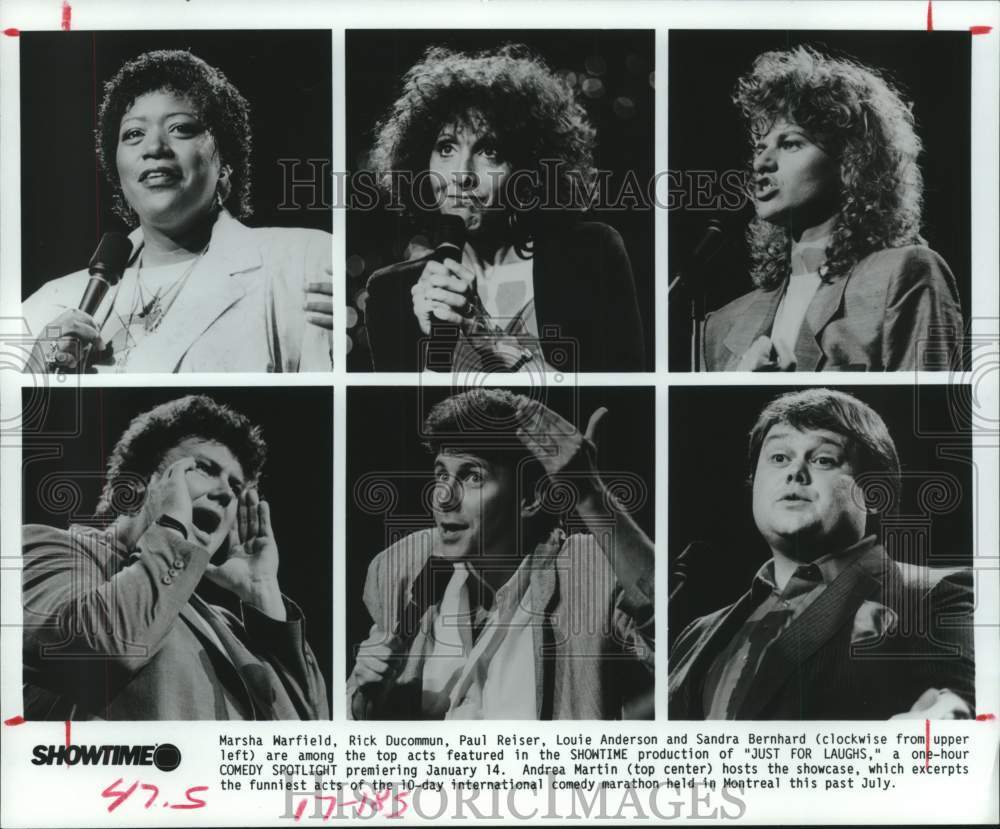 1987 Press Photo Six comedians in International comedy marathon on Showtime TV- Historic Images