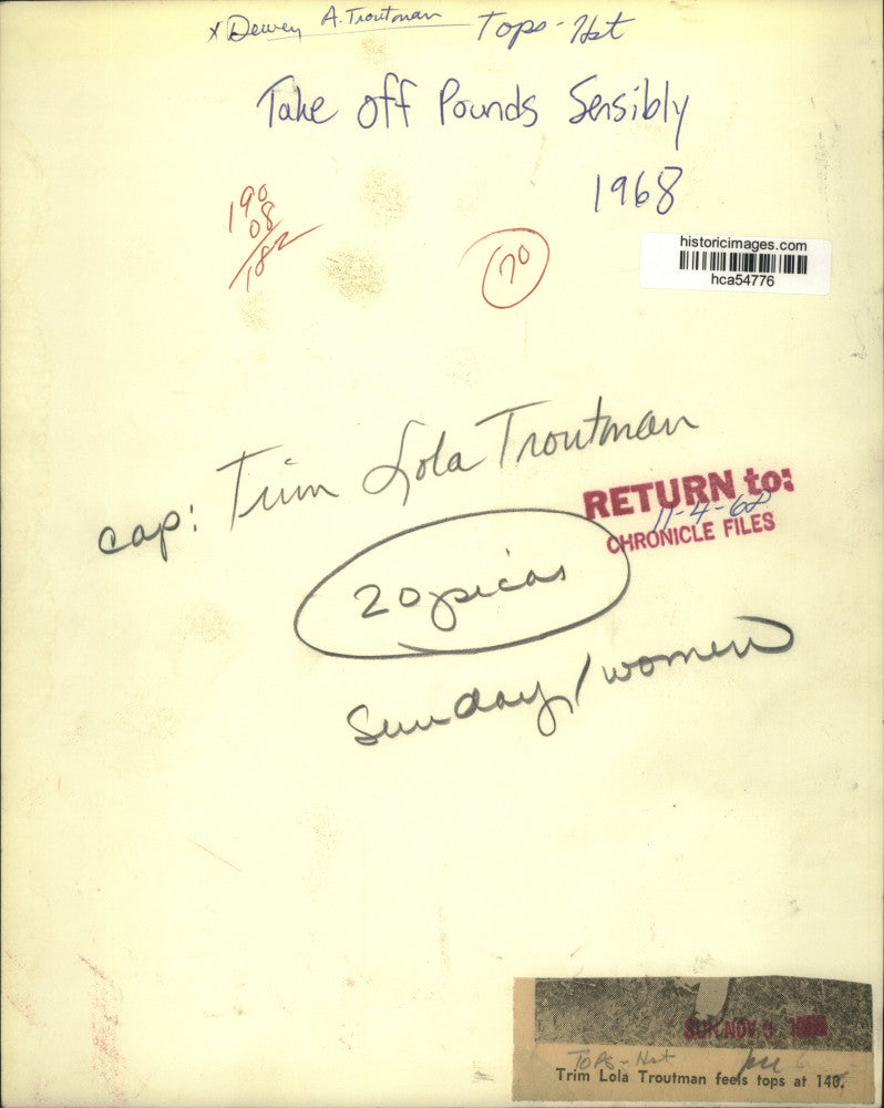 1968 Press Photo Lola Troutman of Take Off Pounds Sensibly - hca54776