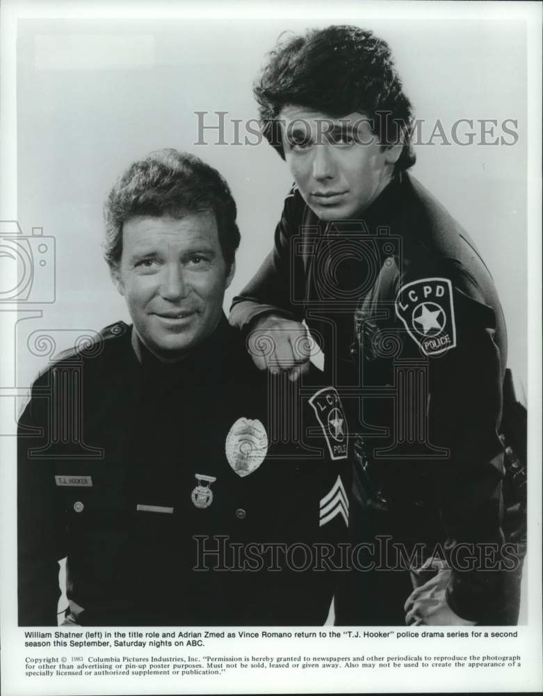 1983 Press Photo William Shatner and Adrian Zmed in &quot;T.J. Hooker&quot; on ABC- Historic Images