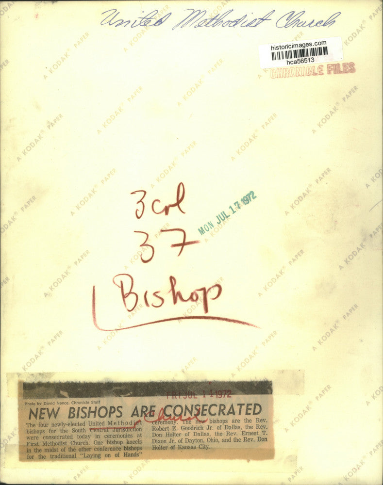 1972 Press Photo Newly elected bishops consecrated at First Methodist Church