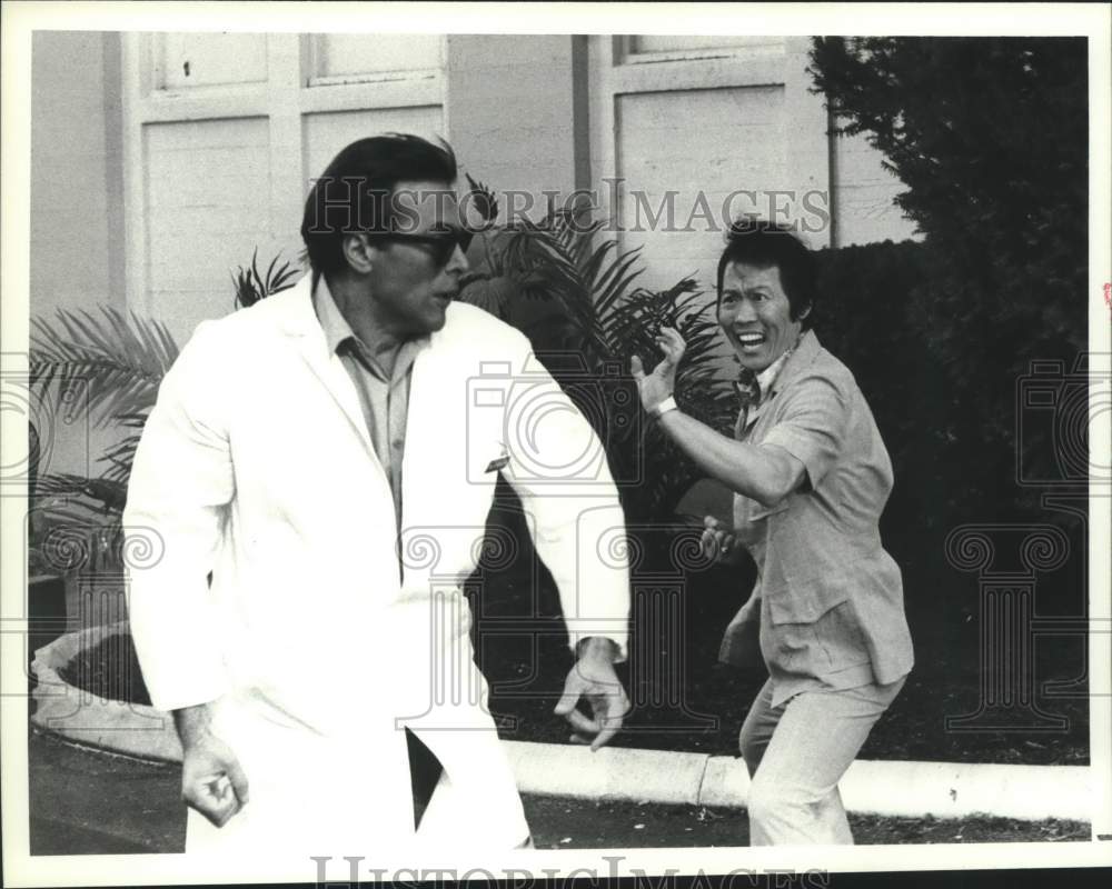 1987 Press Photo Actors Nick Mancuso and Stephen Chang In &quot;Stingray&quot; TV Show- Historic Images