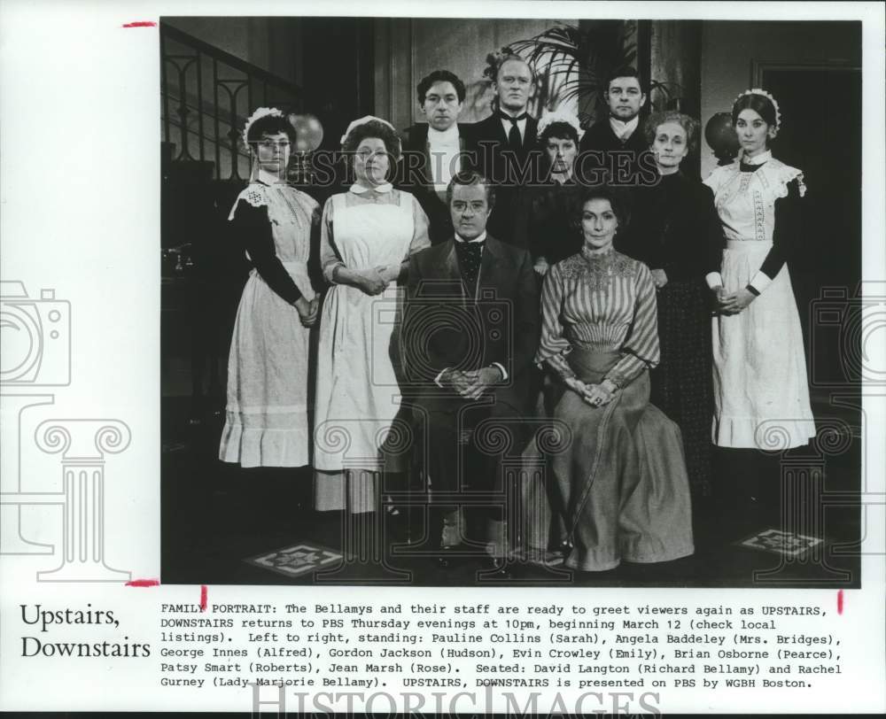 1987 Press Photo The Bellamys and Staff in Scene From &quot;Upstairs, Downstairs&quot;- Historic Images