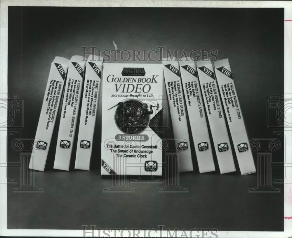 1986 Press Photo Line of &quot;Golden Book&quot; Videos for children by Western Publishing- Historic Images