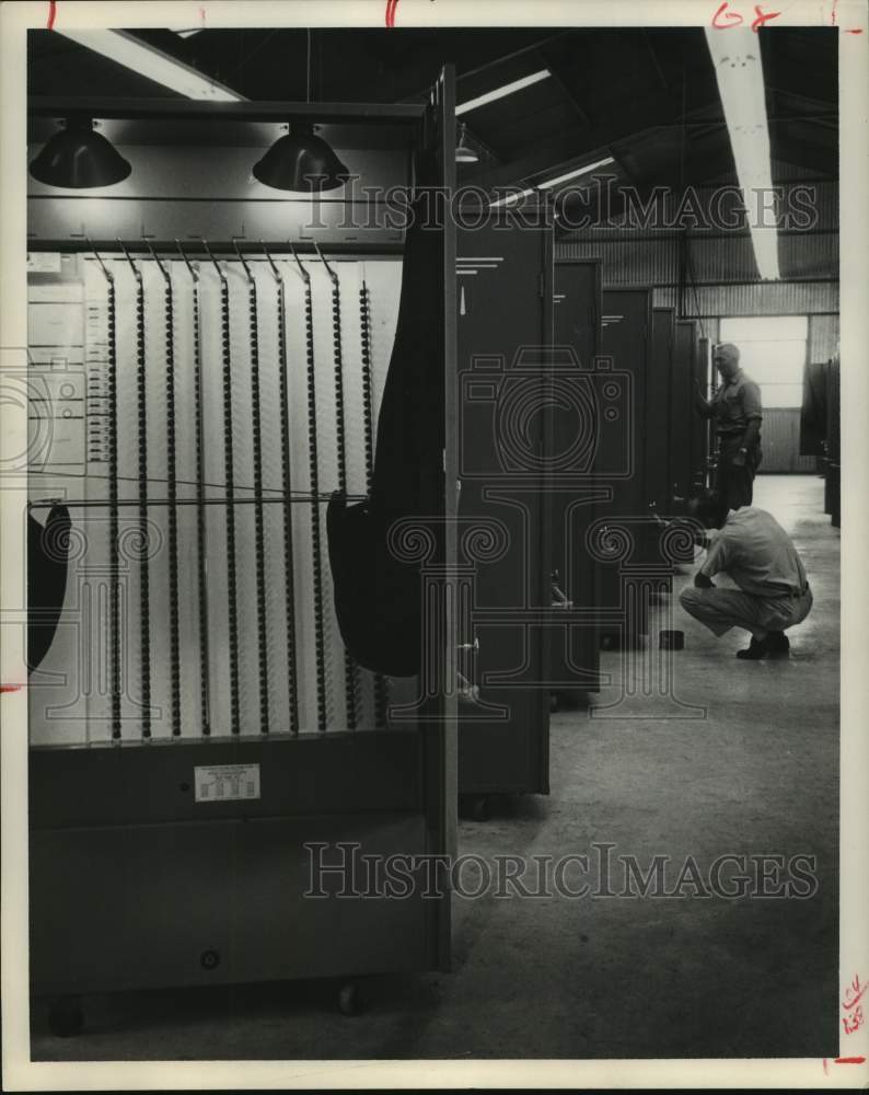 1964 Press Photo Workers maintain voting machines in Harris County, Texas- Historic Images