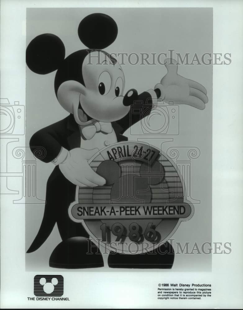 1986 Press Photo Walt Disney Productions Mickey Mouse and Sneak-A-Peek Weekend- Historic Images