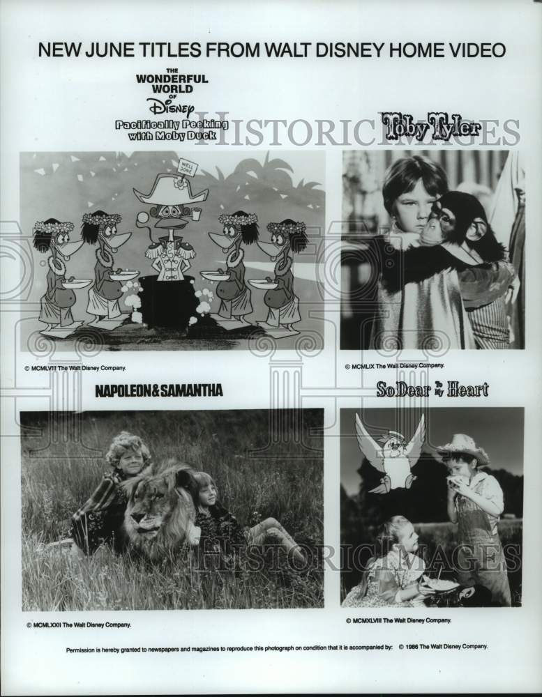 1986 Press Photo Walt Disney Home Video Releases New Titles to Video in June- Historic Images