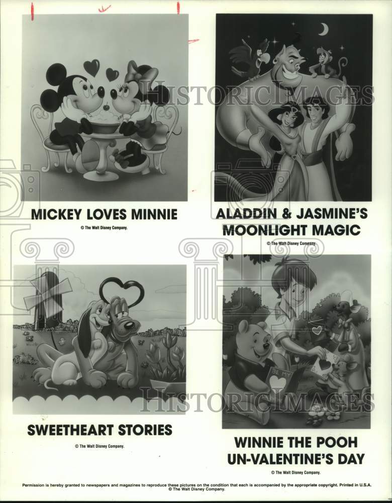 1996 Press Photo Walt Disney Productions Characters In Valentine&#39;s Day Videos- Historic Images