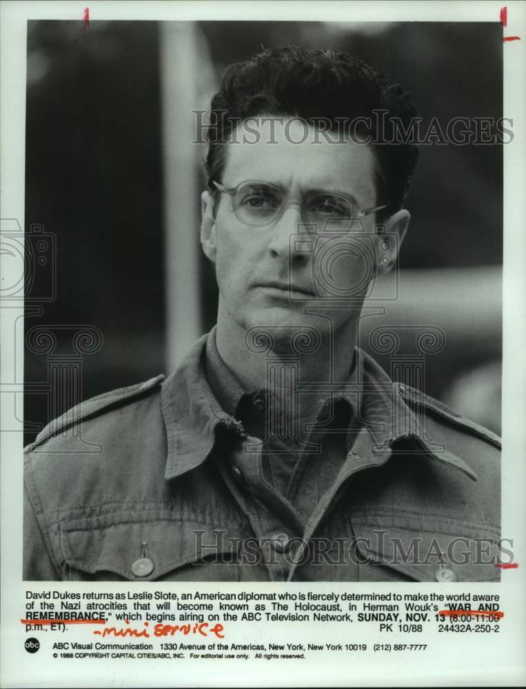 1988 Press Photo Actor David Dukes In &quot;War and Remembrance&quot; Mini-Series- Historic Images