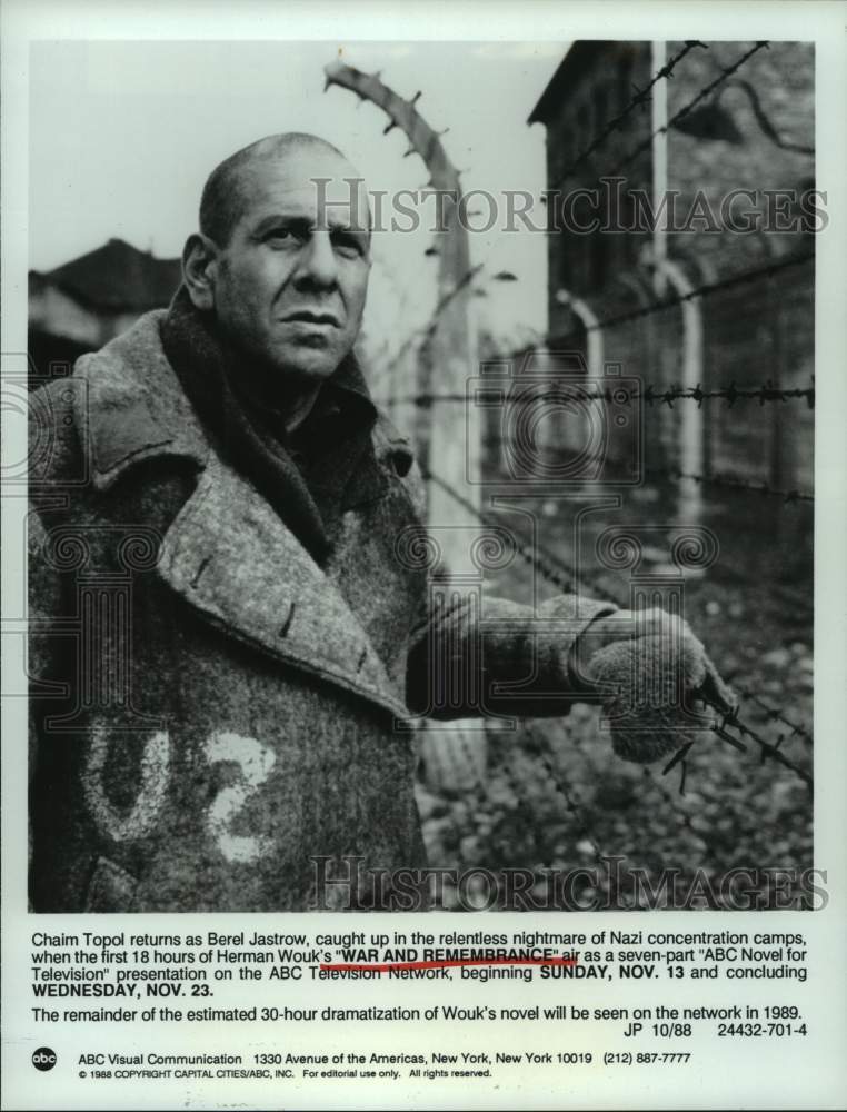 1988 Press Photo Actor Chaim Topol in Herman Wouk&#39;s &quot;War and Remembrance&quot; on ABC- Historic Images