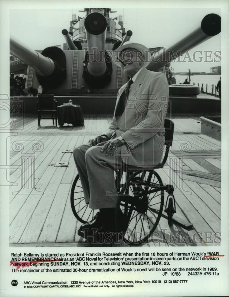 1988 Press Photo Actor Ralph Bellamy in Herman Wouk&#39;s &quot;War and Remembrance&quot;- Historic Images