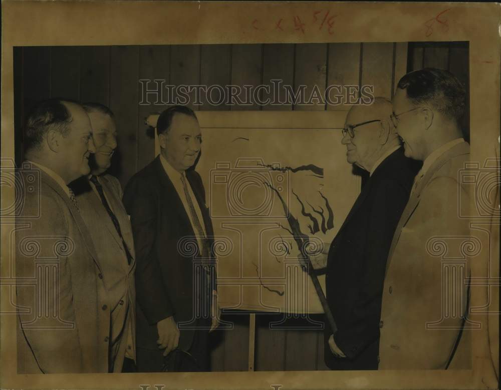 1956 Press Photo Men Addressing Water Problems In Texas Using Map - hca58591- Historic Images