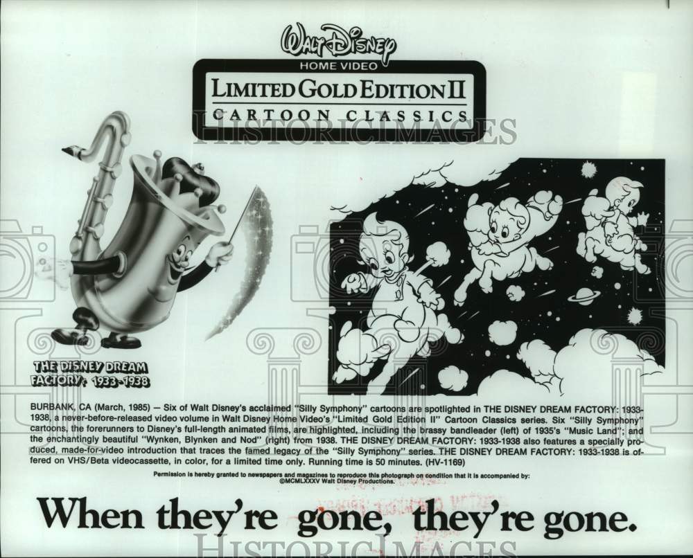 1985 Press Photo Six Walt Disney cartoons are featured on a new limited video- Historic Images