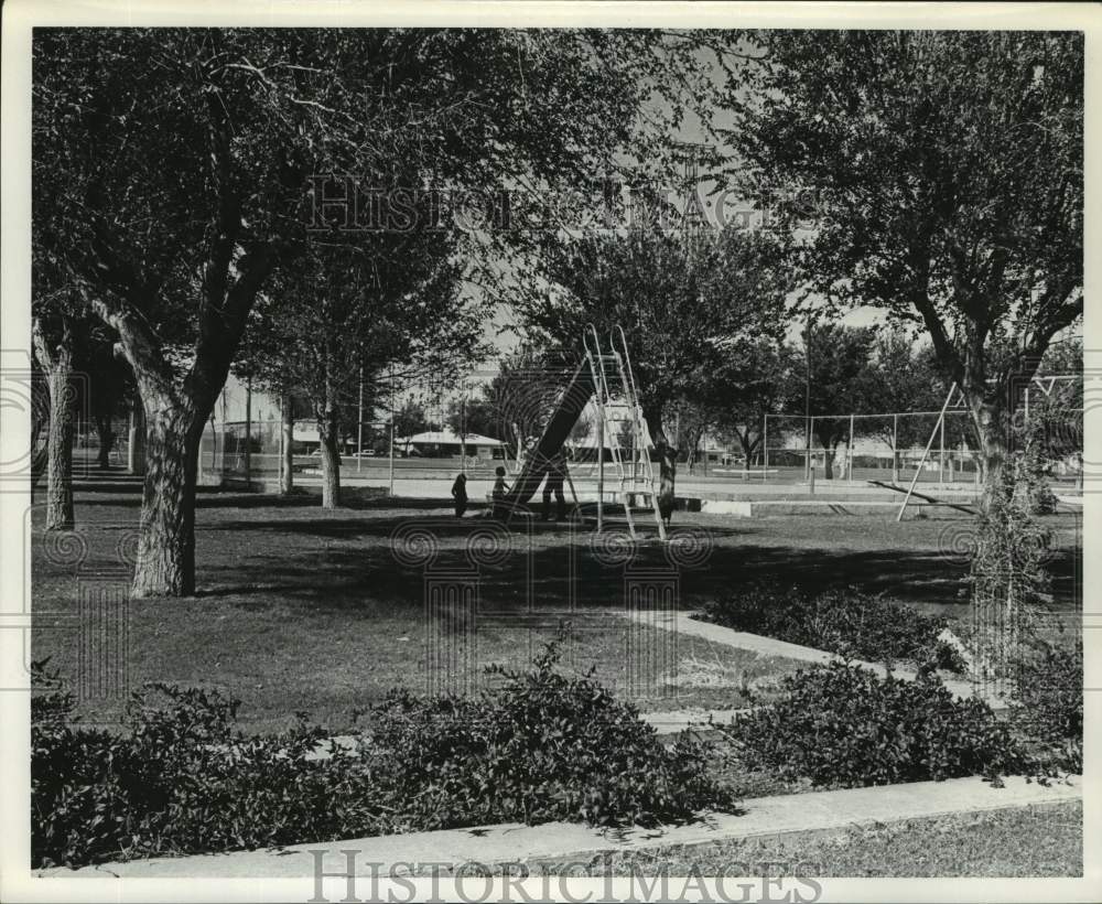 1967 Press Photo Allen Morton and children in a park in Wink, Texas - hca59061- Historic Images