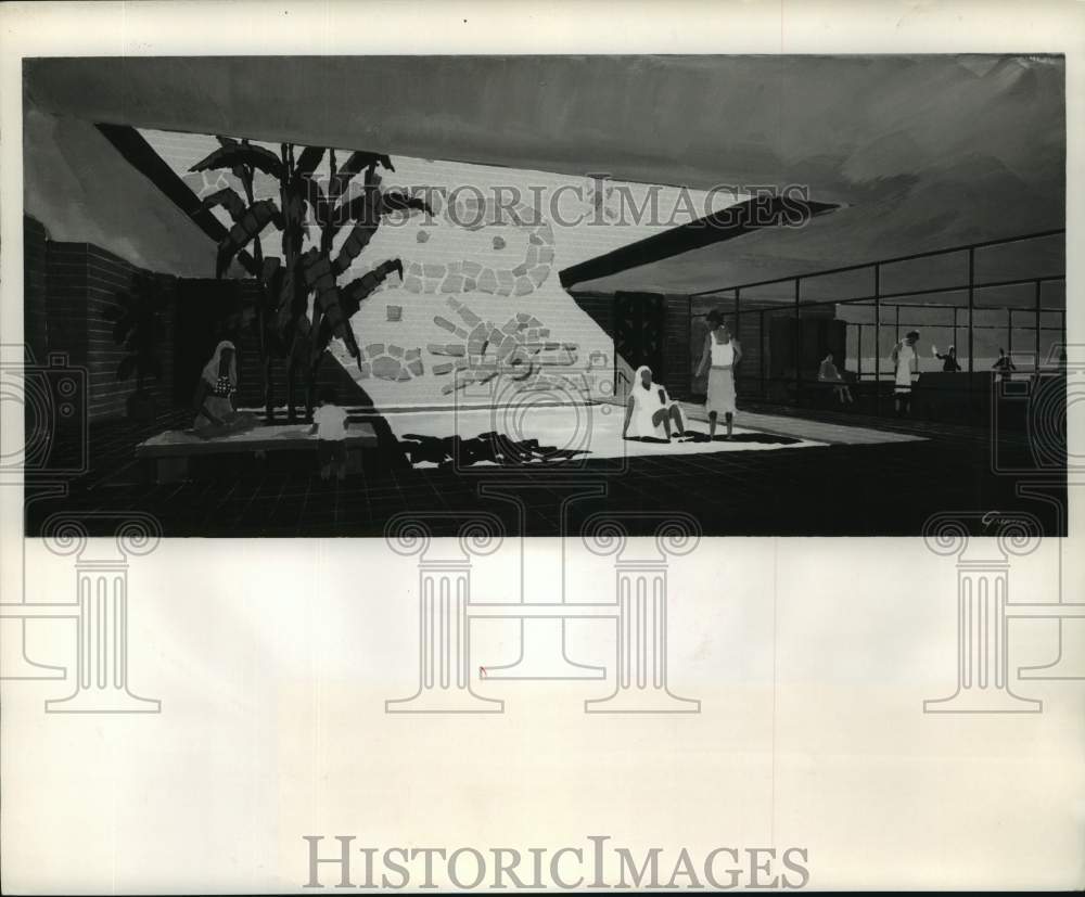 1958 Press Photo Artist concept of central patio at new YWCA building in Houston- Historic Images