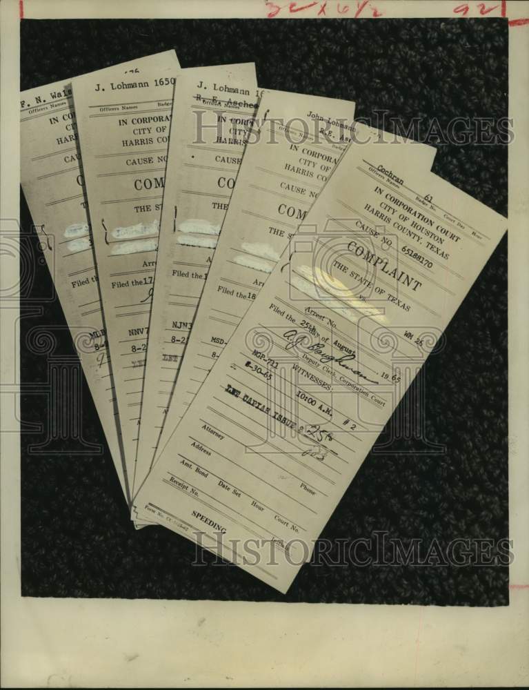 1965 Press Photo &quot;Fixed&quot; traffic tickets from City of Houston,Texas - hca59685- Historic Images