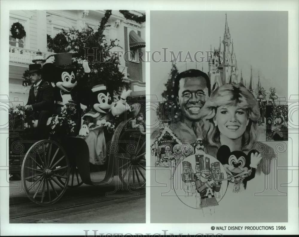 1986 Press Photo Disney Characters, ABC hosts for Christmas Day parade- Historic Images