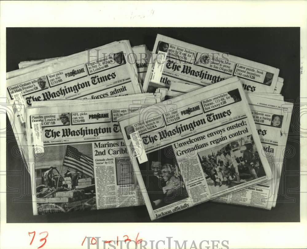 1982 Press Photo Stacks of The Washington Times newspapers publications- Historic Images